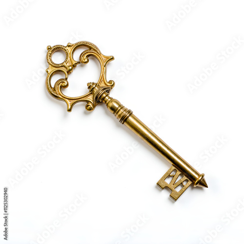 Intricate antique key with elaborate design and ornate details, photography of still life concept.