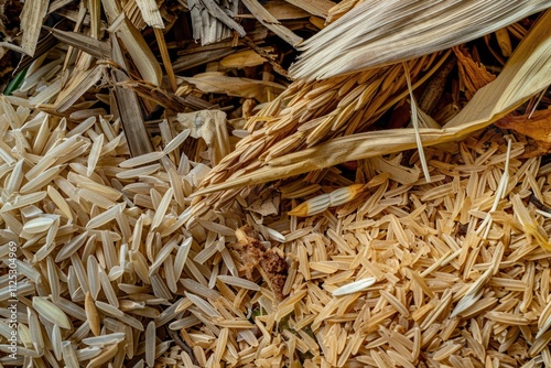 Rice Husk Texture Close-Up Background.