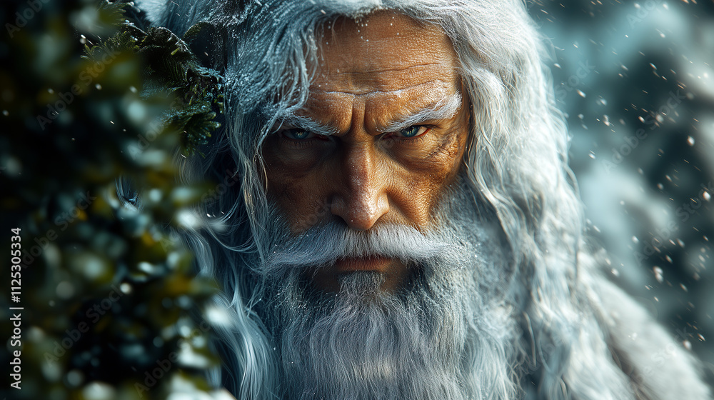 Fantasy portrait of an elderly bearded serious man. Fantasy portrait of an elderly bearded serious man.