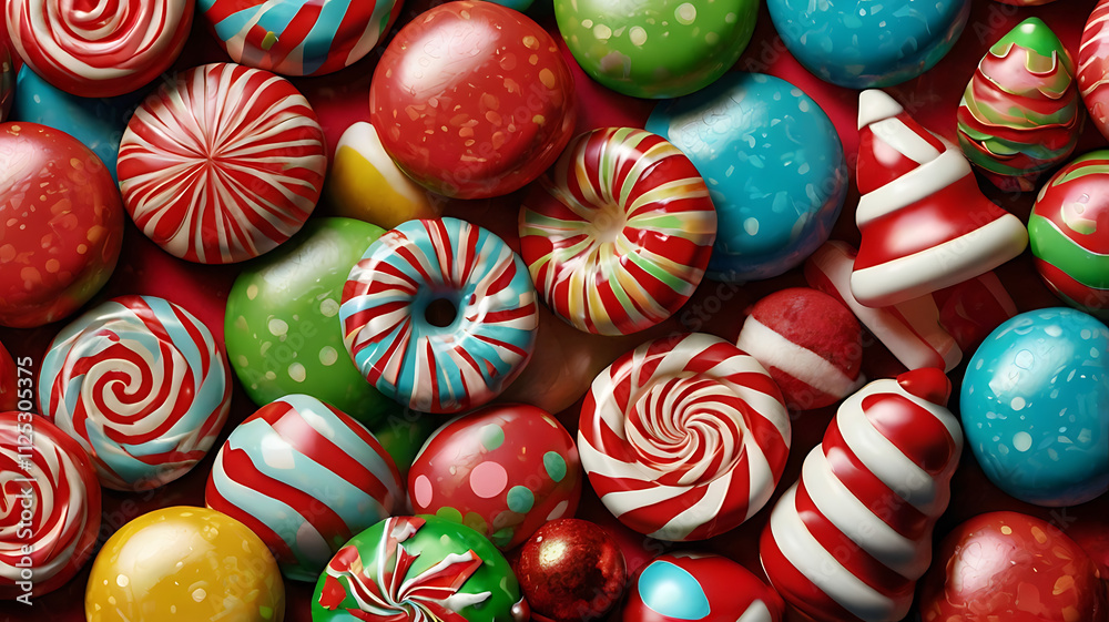Obraz premium Colorful assortment of Christmas candies and sweets.