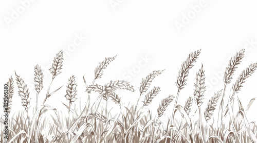 Hand-drawn wheat field sketch of a village in vector format