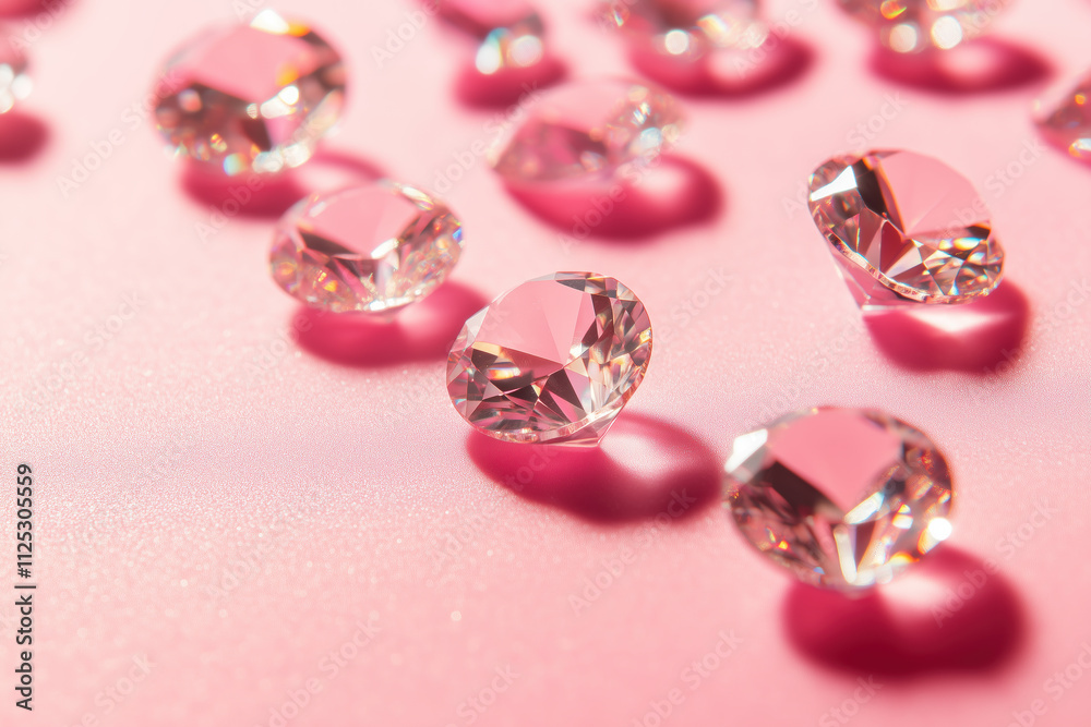 Pink Background, Flat Lay, Top View, Empty Space, Clear Diamonds and Crystals, Sunlight Reflections, Elegant and Sophisticated, Perfect for Jewelry Advertising and Luxury Displays Pink Background, Flat Lay, Top View, Empty Space, Clear Diamonds and Crystals, Sunlight Reflections, Elegant and Sophisticated, Perfect for Jewelry Advertising and Luxury Displays
