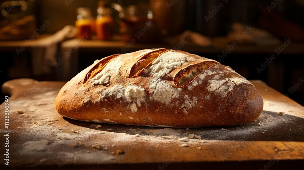 A photo of a freshly baked loaf of sourdough bred A photo of a freshly baked loaf of sourdough bred