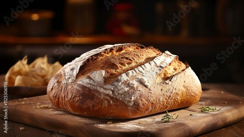 A photo of a freshly baked loaf of sourdough bred