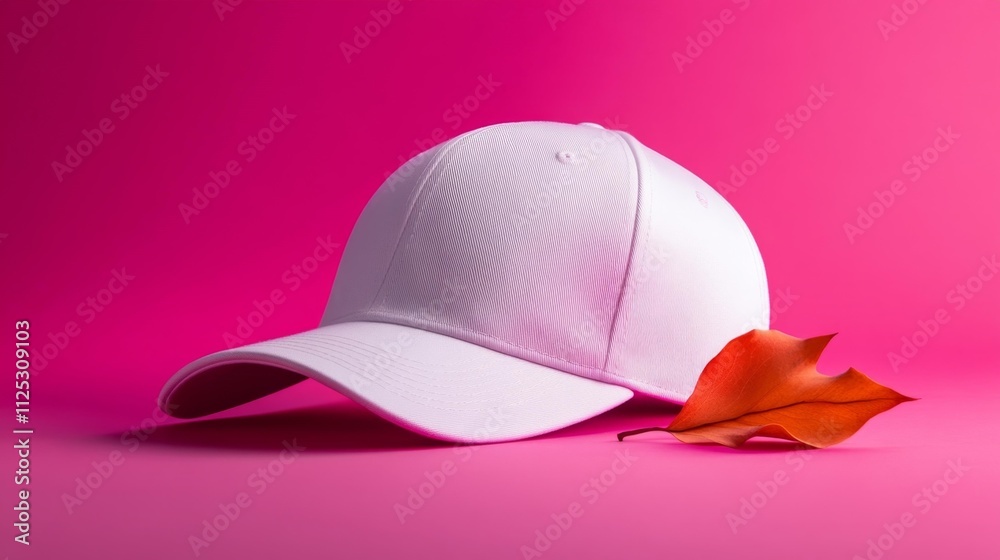 Fototapeta premium Cap Mockup with Soft Floral Studio Background. Generative AI