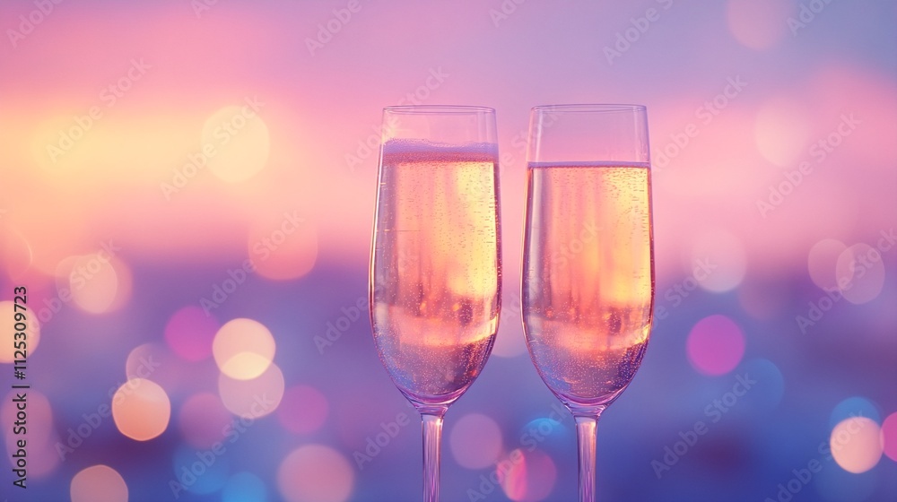 Banner of festive glasses of champagne on light bokeh background Banner of festive glasses of champagne on light bokeh background