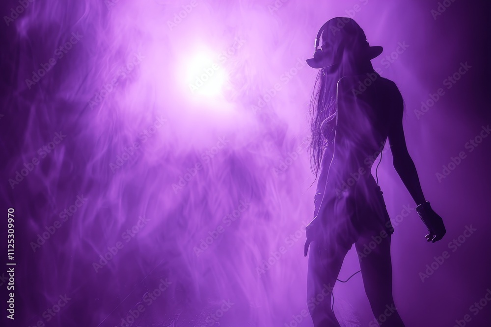Trendy teen model embracing 90s vibes in hoodie and headphones, dancing under purple neon lights Trendy teen model embracing 90s vibes in hoodie and headphones, dancing under purple neon lights