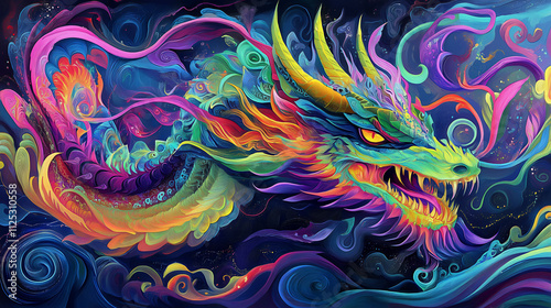 Vibrant Dragon Digital Art, Colorful Fantasy Dragon