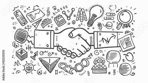 Handshake Outline Doodle Icon for Business Greetings and Agreements