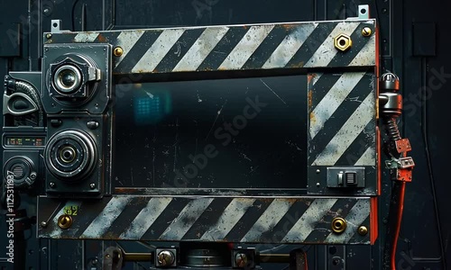 Retro movie clapperboard in dieselpunk aesthetic close-up photo