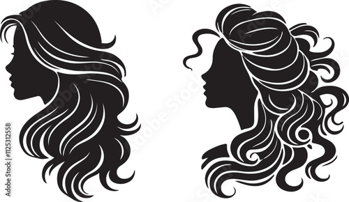 silhouette of women hairstyle design vector art illustration