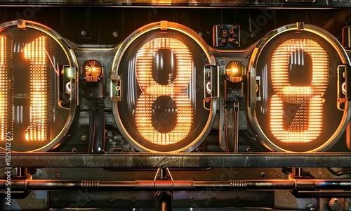 Retro nixie clock mockup with energy flow and digit transitions photo