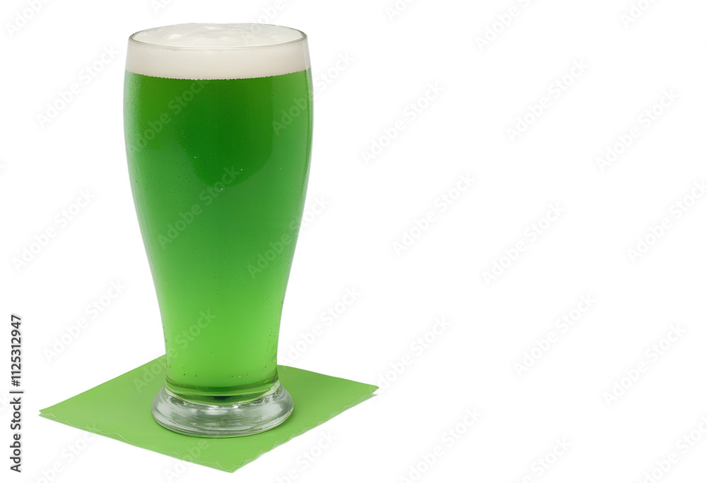 A glass of green soda soft drink Juice isolated Transparent white background Copy Space.