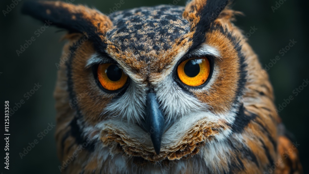 A close up of an owl's face with yellow eyes A close up of an owl's face with yellow eyes
