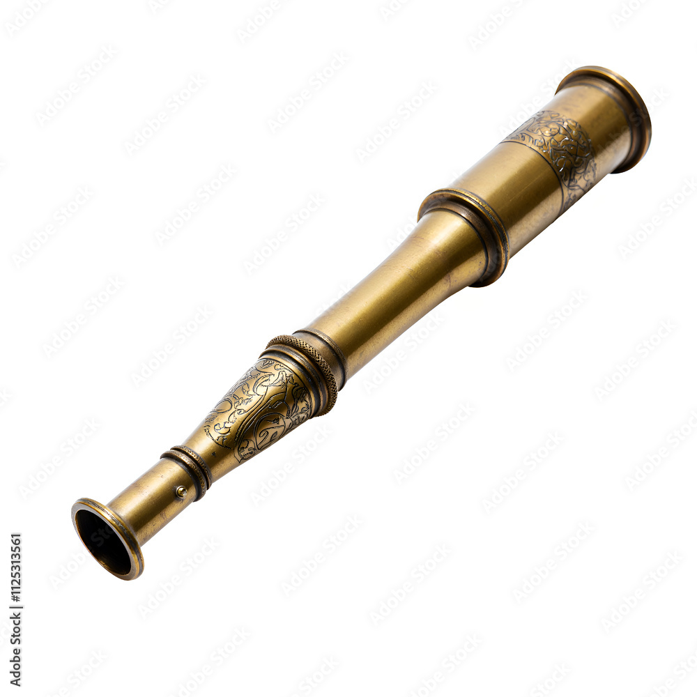 Elegant brass spyglass with intricate patterns and timeless charm, photography of still life concept. Elegant brass spyglass with intricate patterns and timeless charm, photography of still life concept.