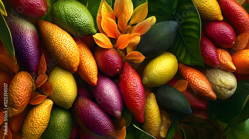 A Stunning Arrangement of Finger Limes in a Tropical Garden Setting Highlighting Their Unique Textures and Colors photo