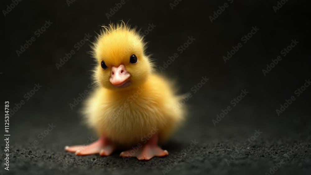 A small yellow duckling standing on a black surface A small yellow duckling standing on a black surface