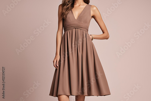 woman in a dress color Mocha Mousse 