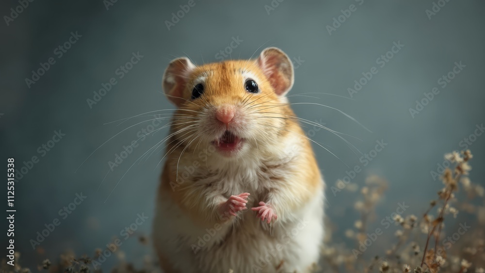 A hamster standing on its hind legs in a field of flowers A hamster standing on its hind legs in a field of flowers