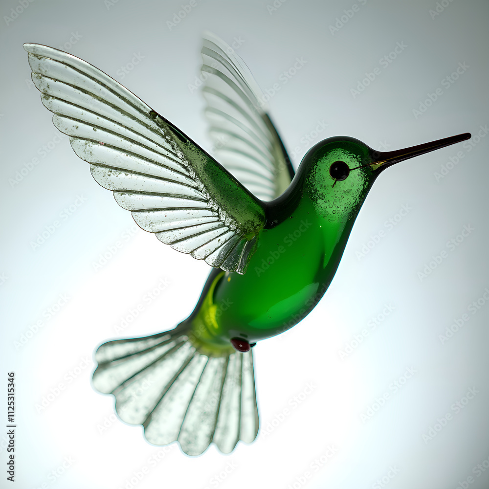 Obraz premium Delicate glass hummingbird in motion captured with artistic clarity and light, photography of still life concept.