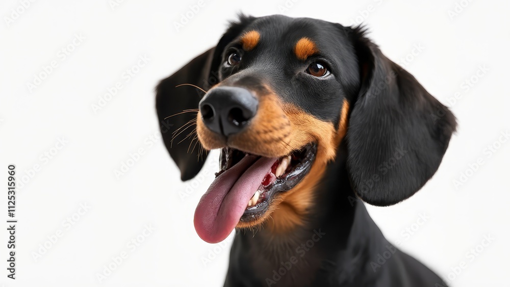 A black and tan dog with its tongue out