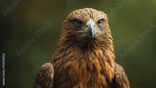 A close up of a bird of prey with a green background