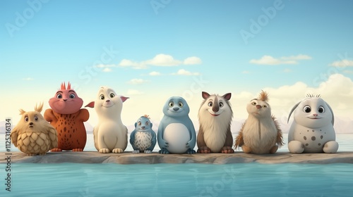 Cute animated animals with a soft backgroundsetting ,generative ai illustration photo