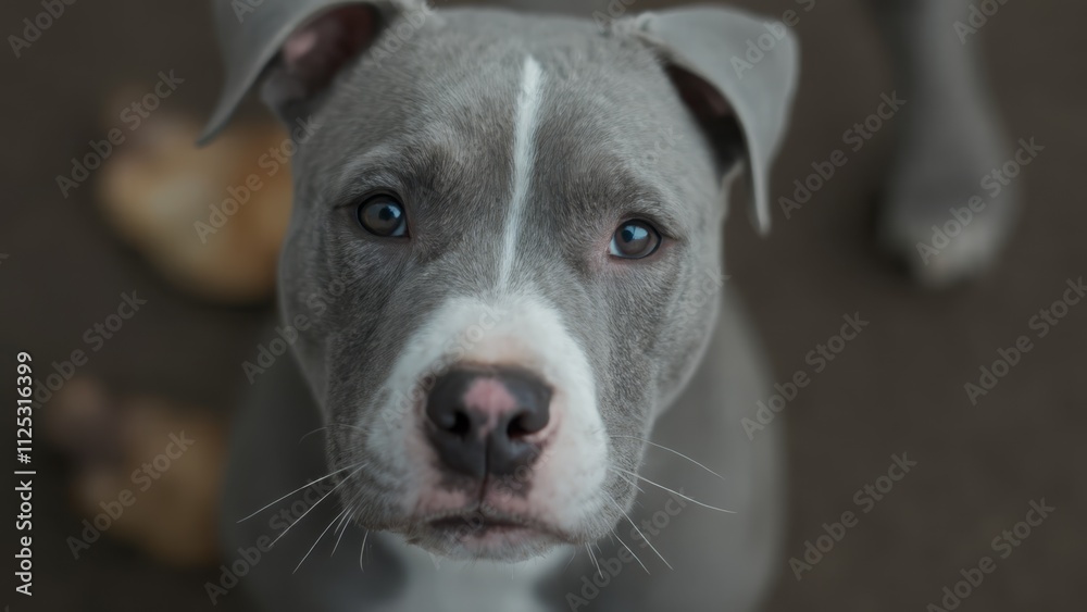 A close up of a dog looking up at the camera A close up of a dog looking up at the camera