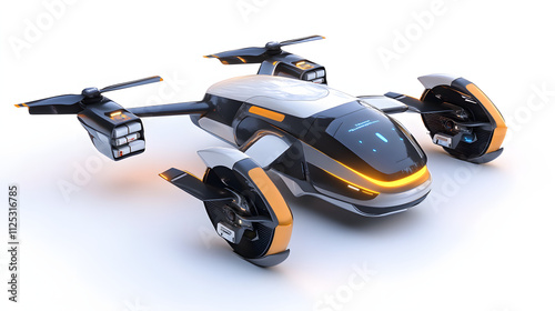 realistic image of an autonomous delivery drone carrying packages in 2025, isolated on a white background photo