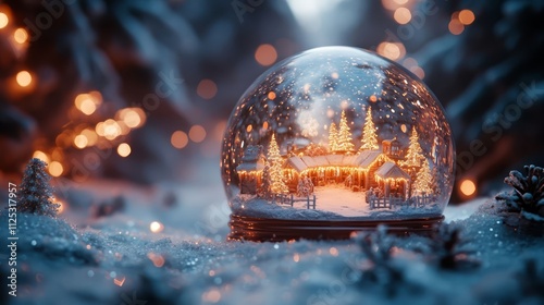 A glowing winter fair in a snow globe. photo