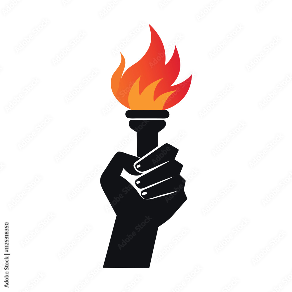 hand holding a torch with flames symbolizing freedom and strength
