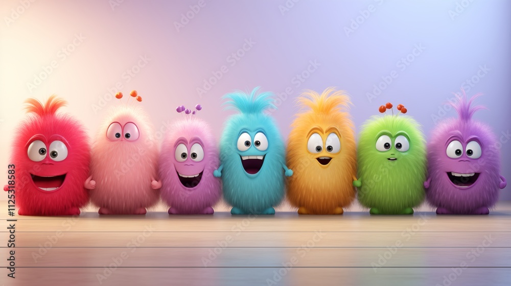 Cute animated creatures with pastel background,generative ai illustration Cute animated creatures with pastel background,generative ai illustration