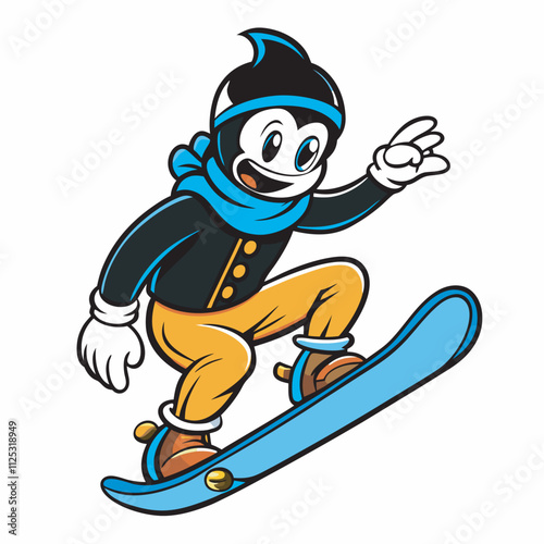 A cartoon Man riding Snowboard 