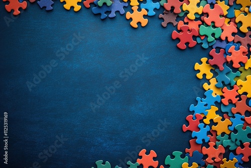 Abstract background with scattered puzzle pieces. World Autism Awareness Day. Second of April. Background, wallpaper, banner