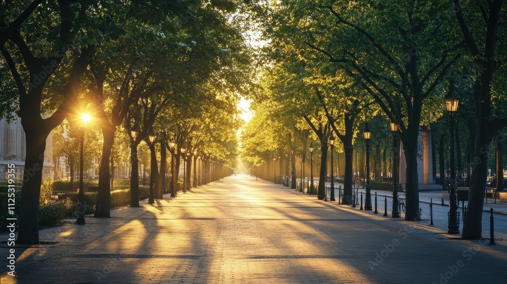 A tree-lined boulevard outside a government building, bathed in golden hour light. A tree-lined boulevard outside a government building, bathed in golden hour light.