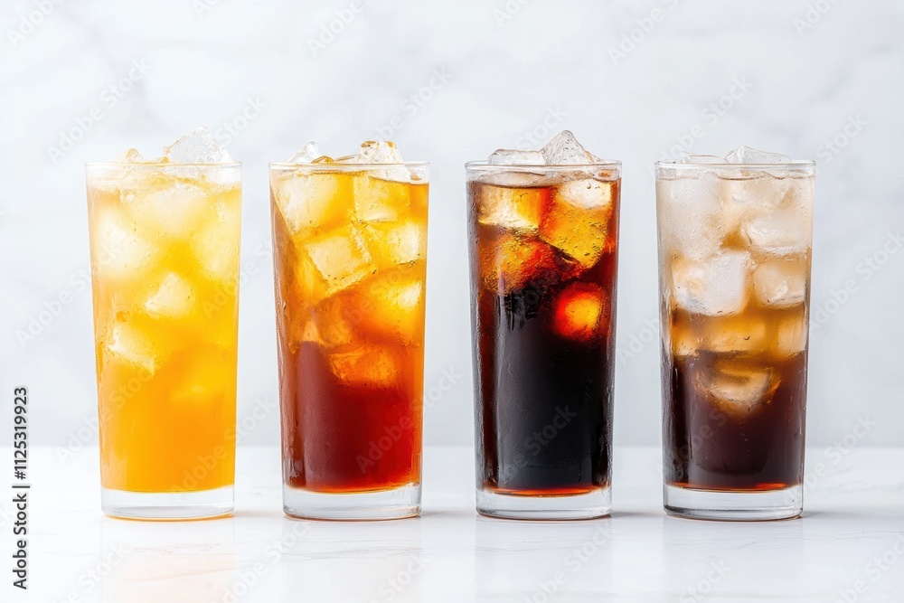 various creative dirty dump drinks displayed on a well-lit kitchen island, adding a touch of modernity against a serene white background various creative dirty dump drinks displayed on a well-lit kitchen island, adding a touch of modernity against a serene white background
