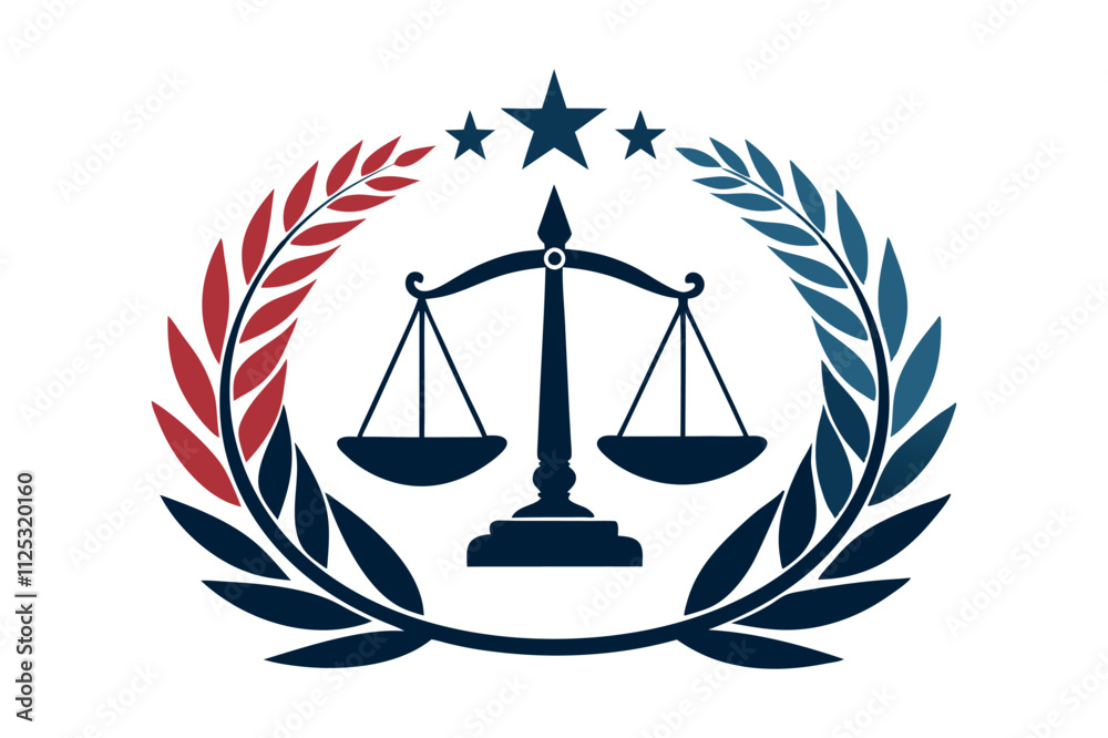 justice emblem with scales of justice and laurel wreath justice emblem with scales of justice and laurel wreath