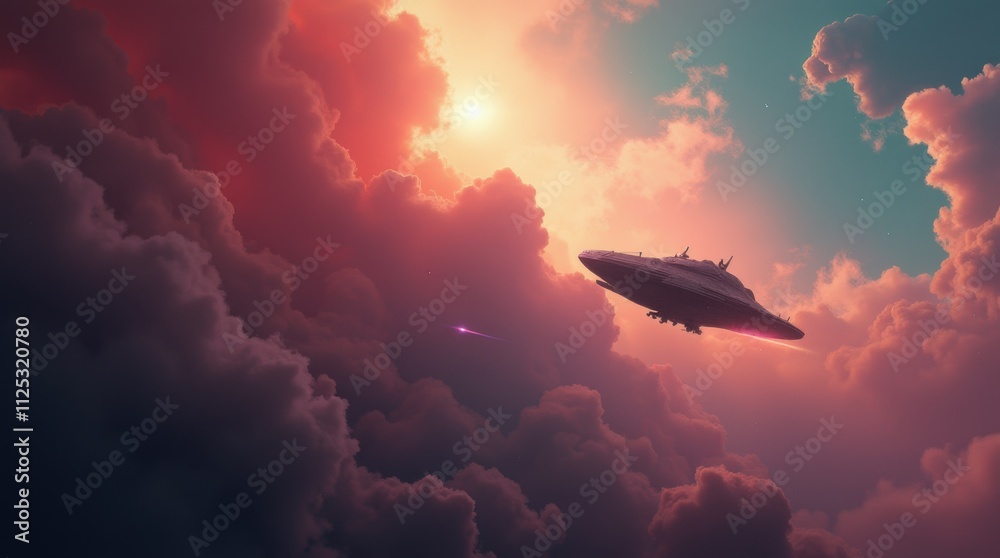 Spaceship Gliding Through a Colorful Nebula Spaceship Gliding Through a Colorful Nebula
