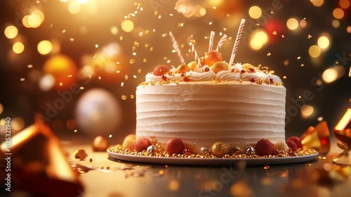 New Year's Eve Celebration Cake with Sparkling Decorations. Generative AI photo