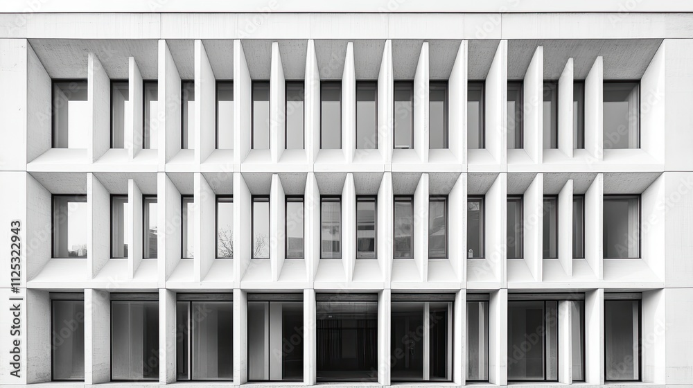 Modern building facade with geometric window design. Modern building facade with geometric window design.