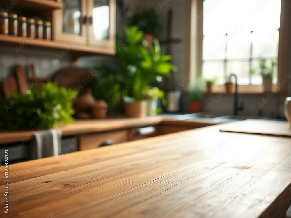 Green Empty wooden table with the bright white interior of the kitchen as a blurred background behind the bokeh golden Sunshine. Green Empty wooden table with the bright white interior of the kitchen as a blurred background behind the bokeh golden Sunshine.