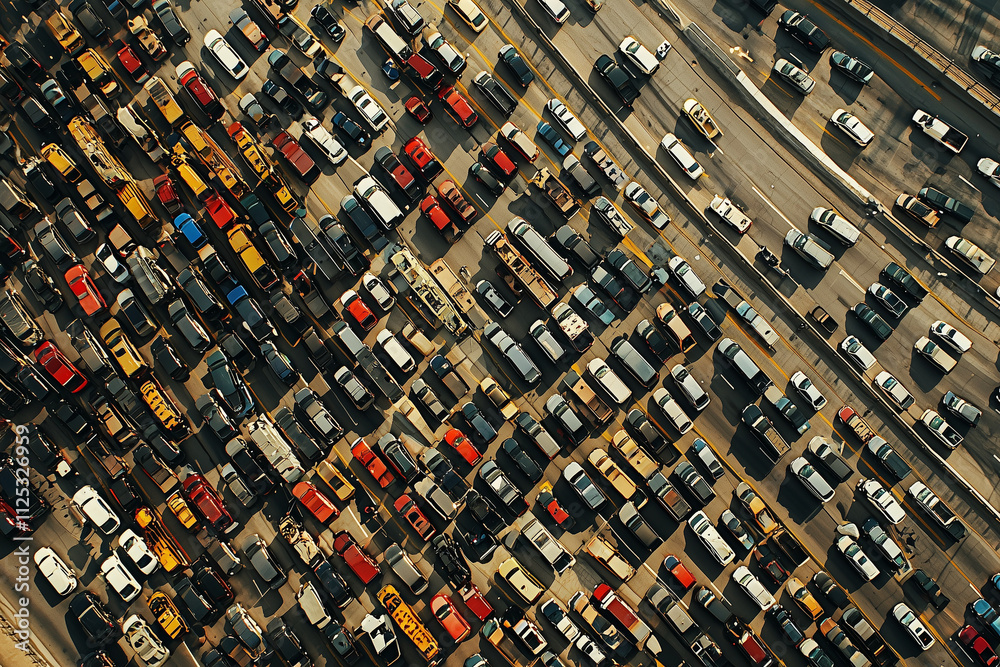 Obraz premium Aerial View of Busy Expressway and Autobahn, Top-Down Perspective of Traffic and Road Infrastructure, Professional Photography