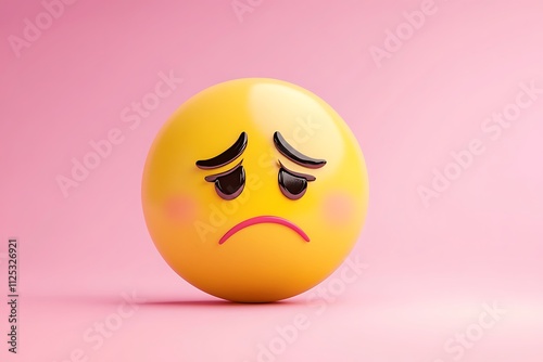 A crying emoji with a sad expression on a soft pink background