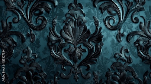 Elegant dark floral wallpaper design with intricate patterns and textures.