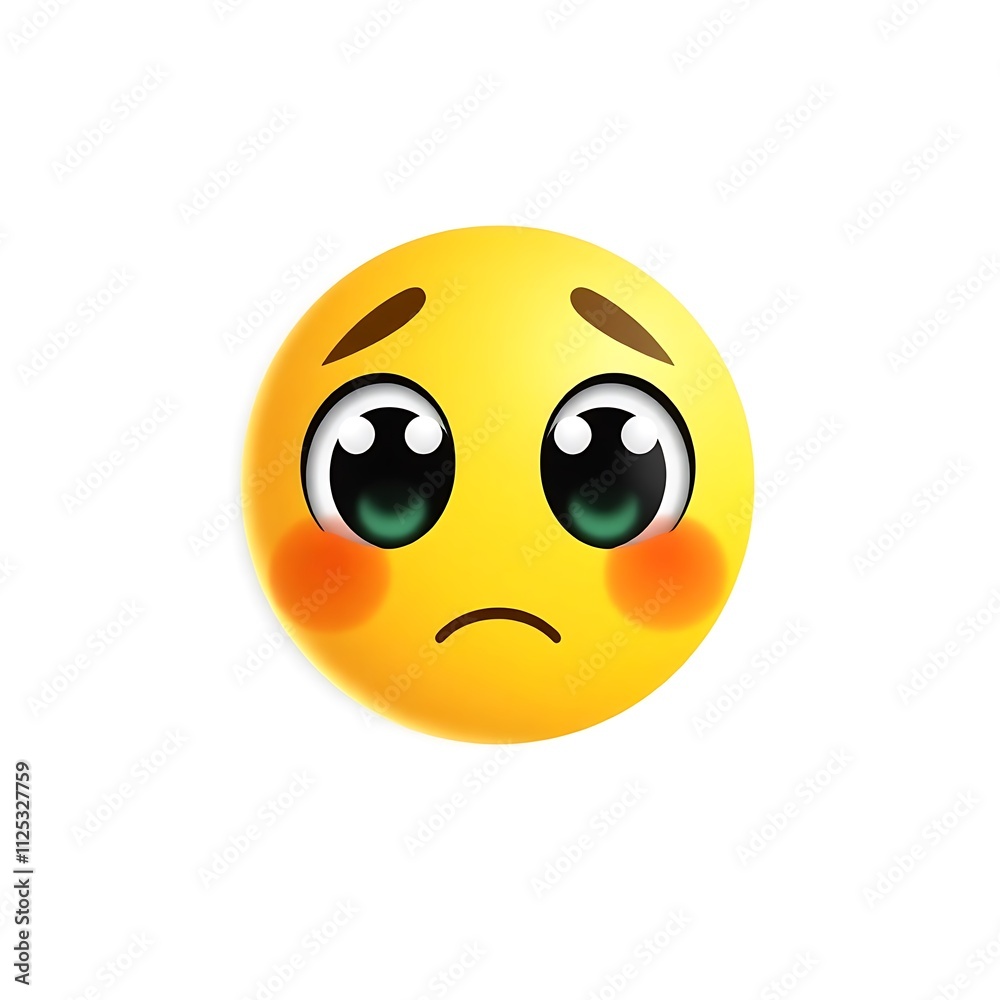 Emoji of a yellow face with pleading eyes on a white background, generative ai Emoji of a yellow face with pleading eyes on a white background, generative ai