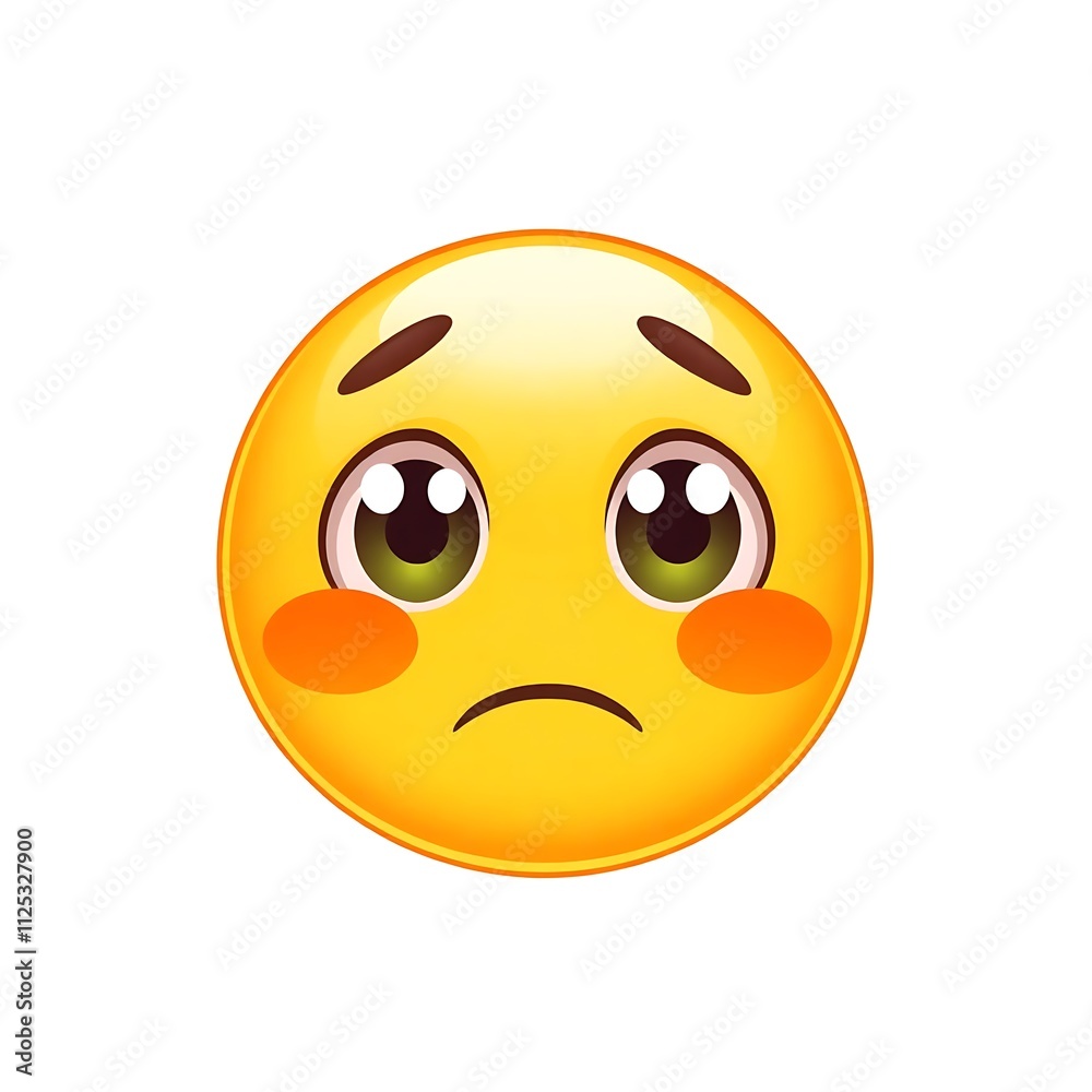 Emoji of a yellow face with pleading eyes on a white background, generative ai Emoji of a yellow face with pleading eyes on a white background, generative ai