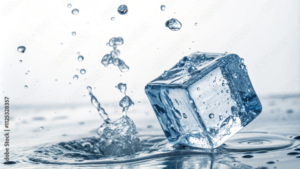 Ice Cube Splashing into Water Close-Up
Ice Cube Splashing into Water Close-Up