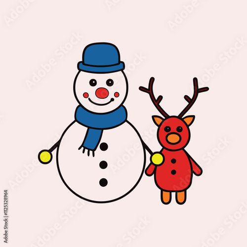  snowman with reindeer vector art illustration