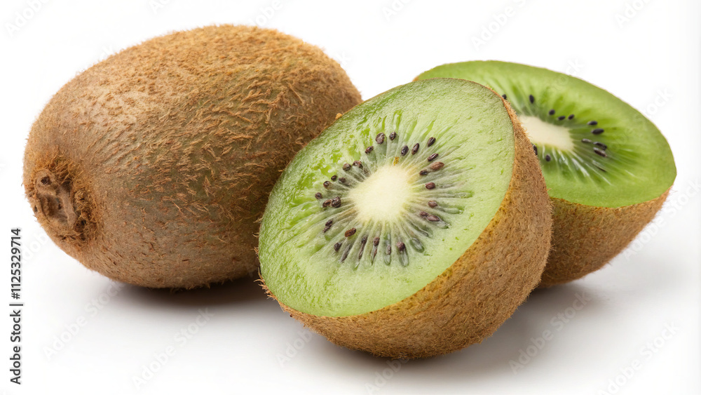 Whole and Sliced Kiwi Fruit Close-Up
