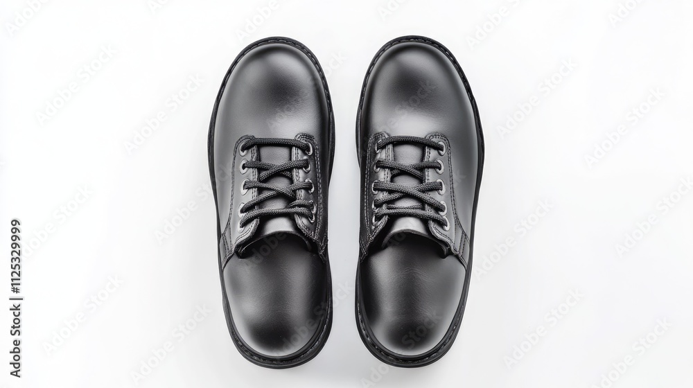 Black Leather Lace-Up Shoes on White Background Black Leather Lace-Up Shoes on White Background